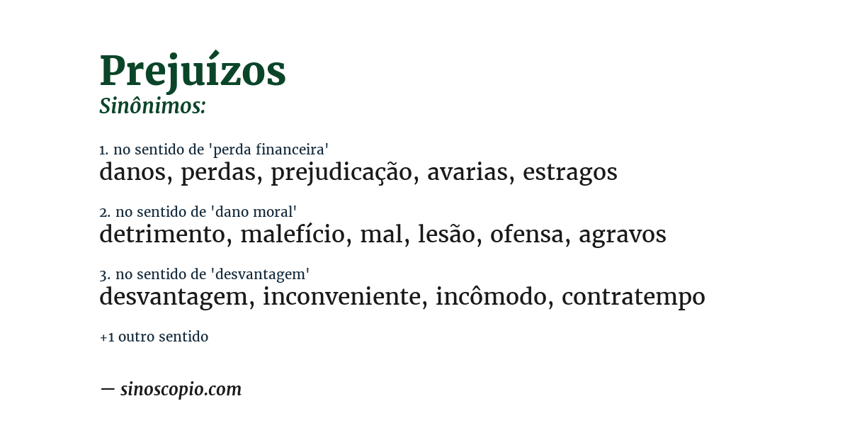 Sinônimo de prejuízos