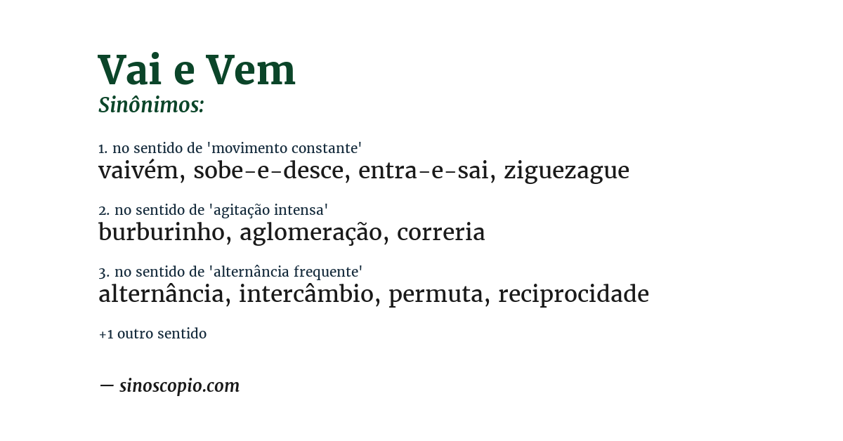Sinônimo de vai e vem