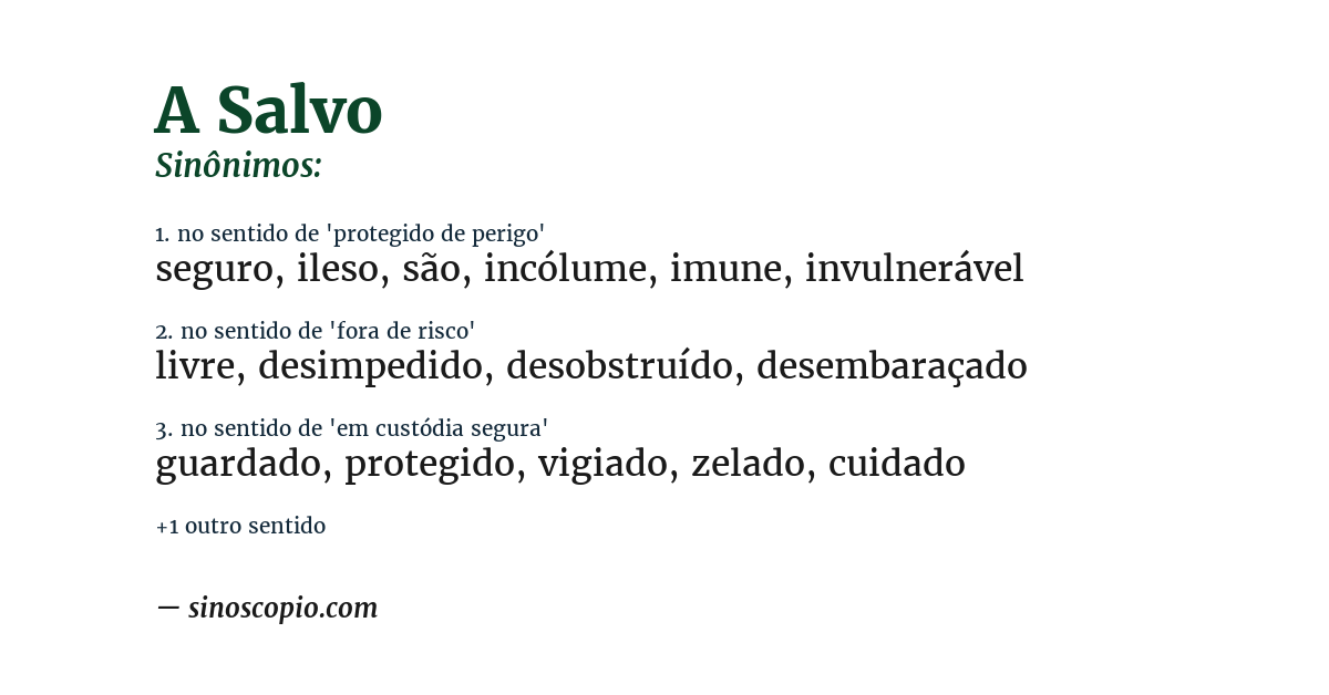Sinônimo de a salvo
