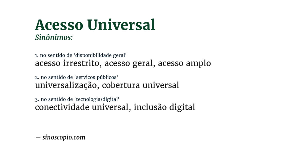 Sinônimo de acesso universal