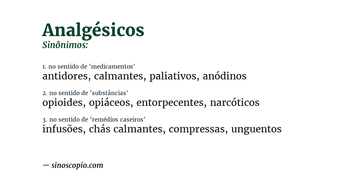 Sinônimo de analgésicos