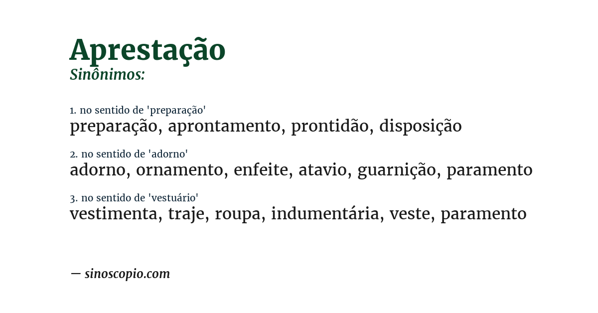 Sinônimo de aprestação