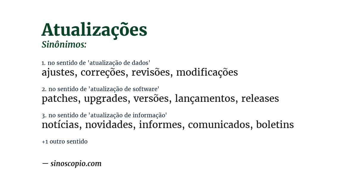 Sinônimo de atualizações