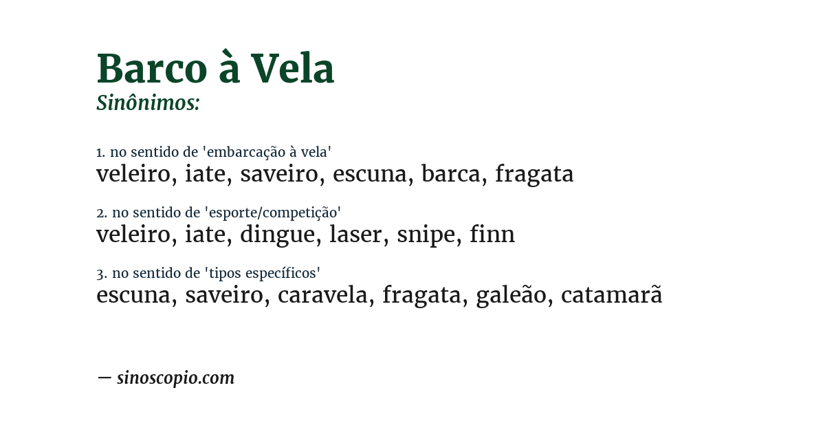 Sinônimo de barco à vela