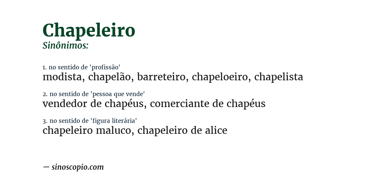 Sinônimo de chapeleiro
