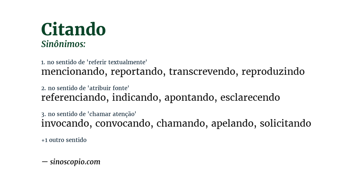 Sinônimo de citando