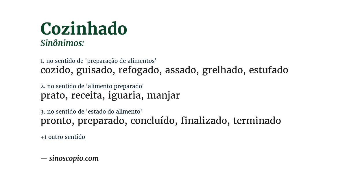 Sinônimo de cozinhado