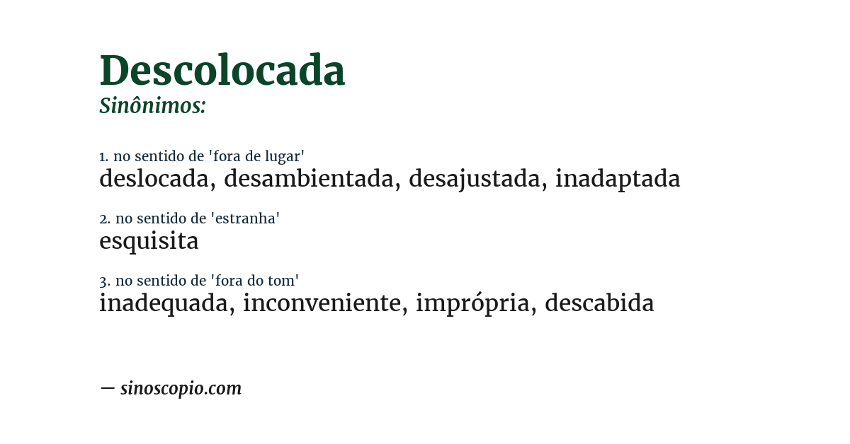 Sinônimo de descolocada