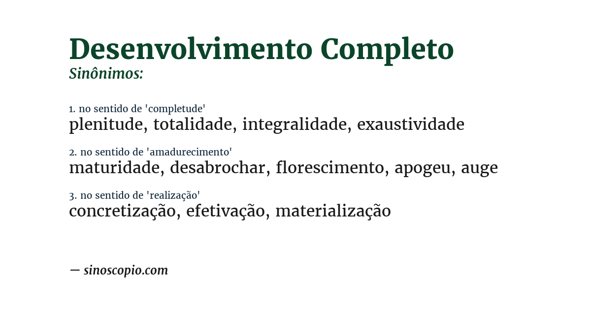 Sinônimo de desenvolvimento completo
