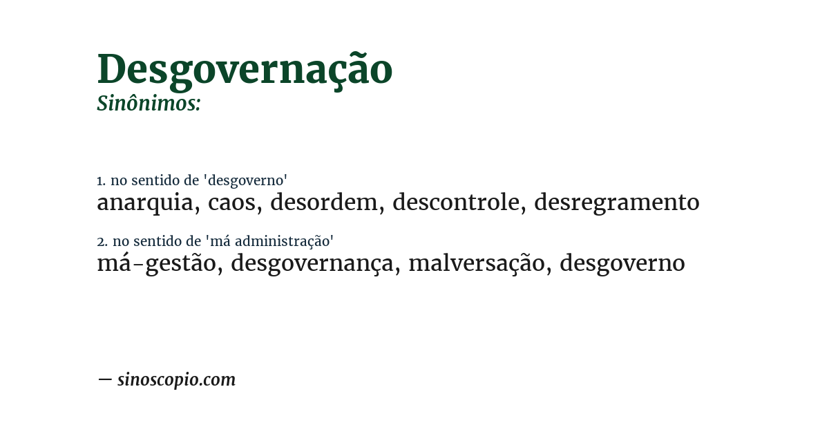 Sinônimo de desgovernação