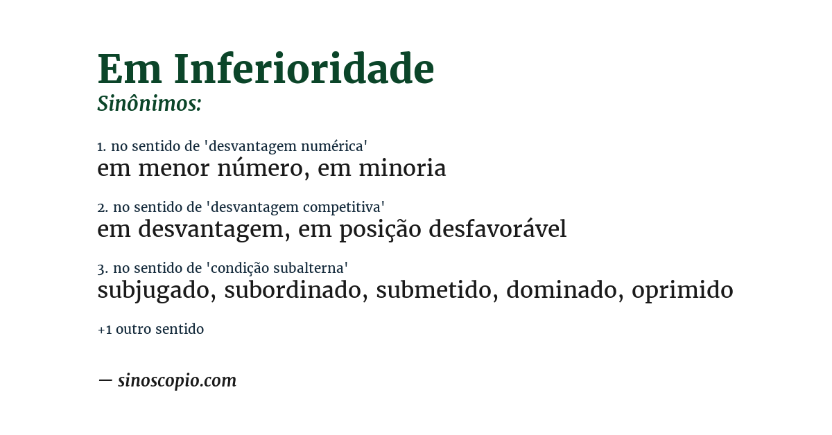 Sinônimo de em inferioridade