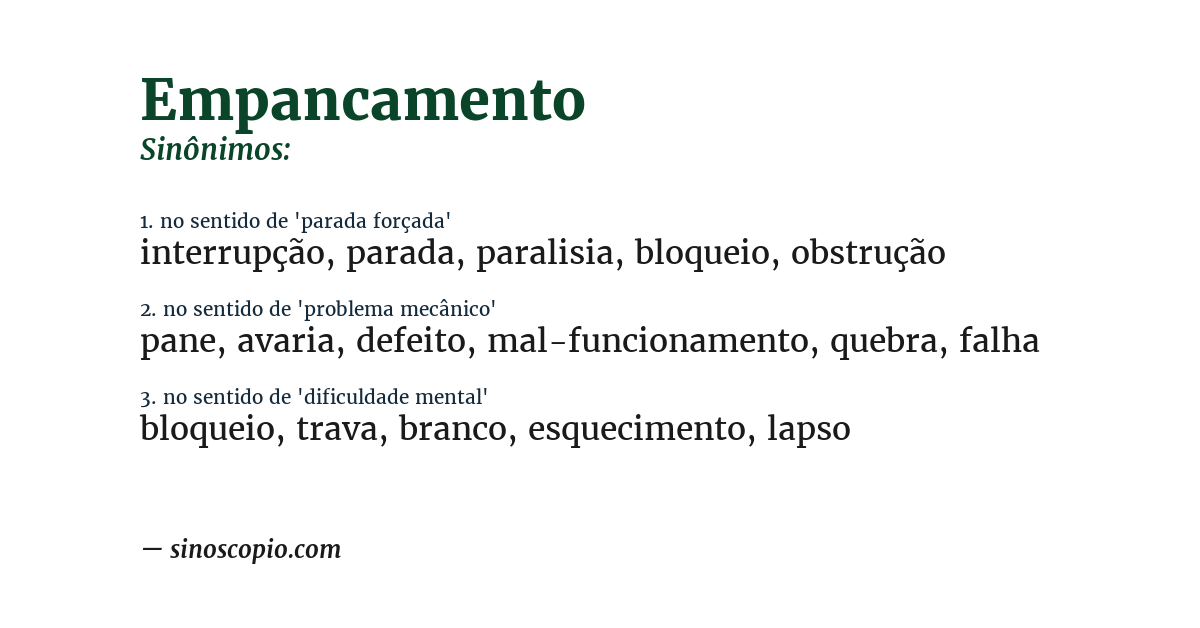 Sinônimo de empancamento