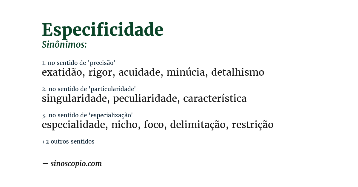 Sinônimo de especificidade