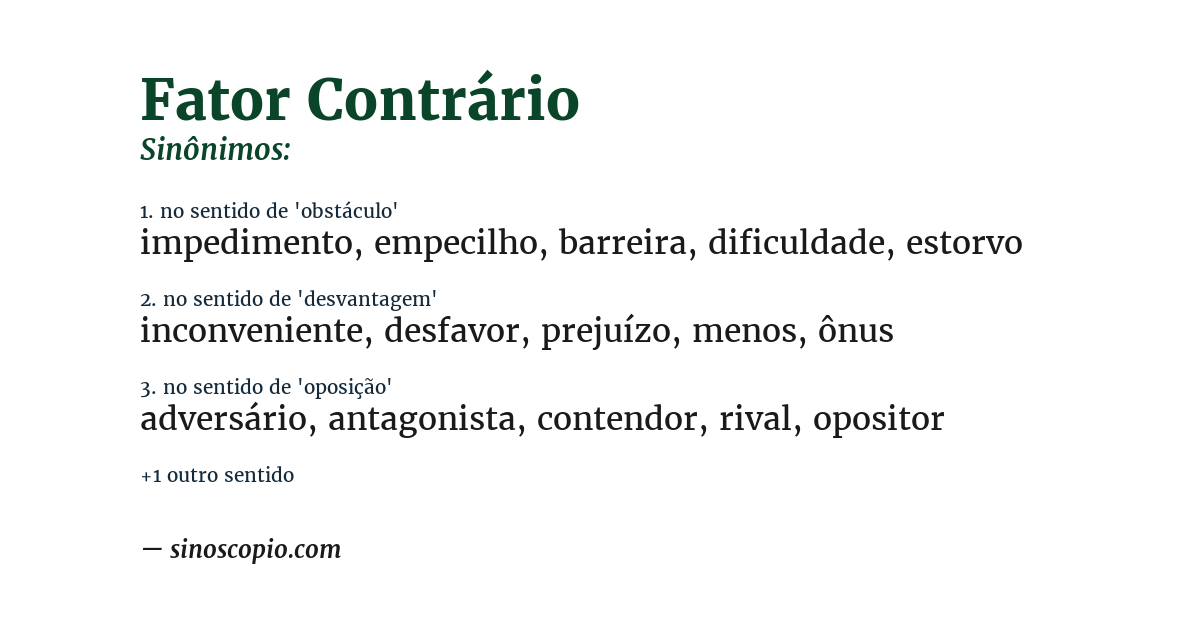 Sinônimo de fator contrário
