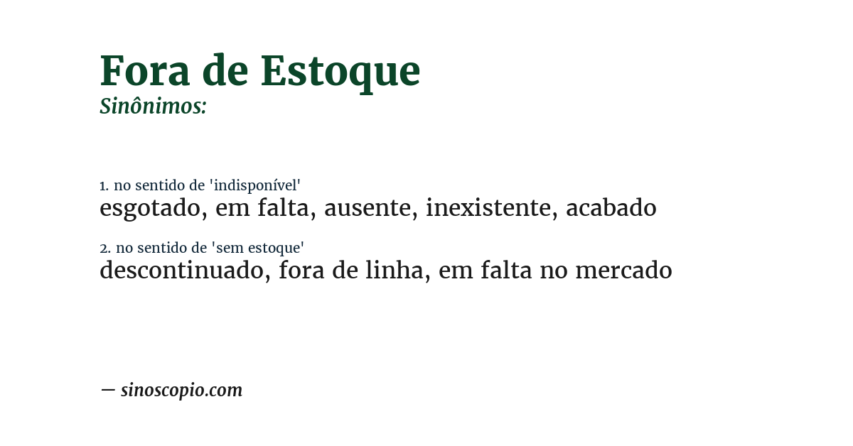 Sinônimo de fora de estoque