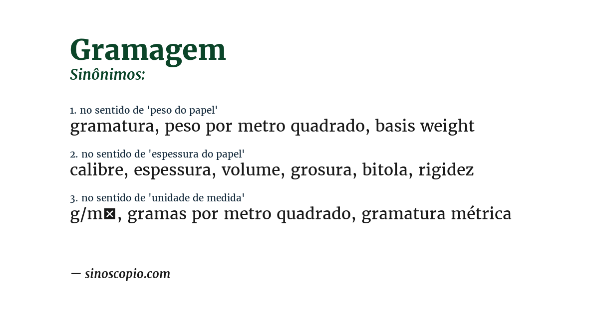 Sinônimo de gramagem