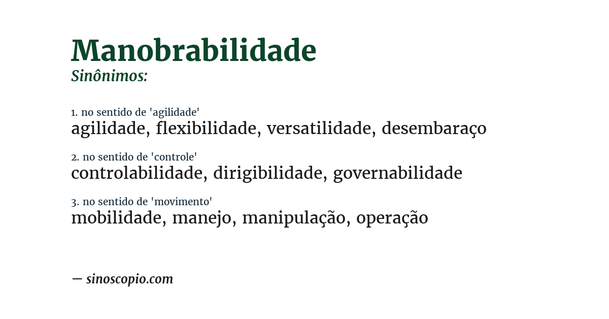Sinônimo de manobrabilidade