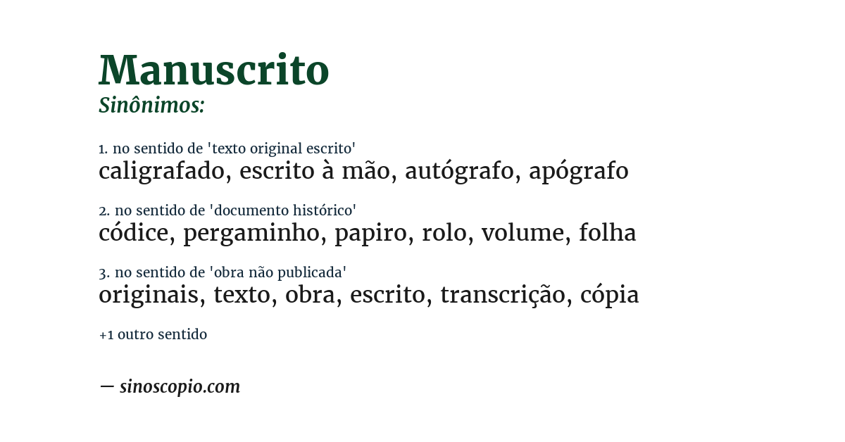 Sinônimo de manuscrito