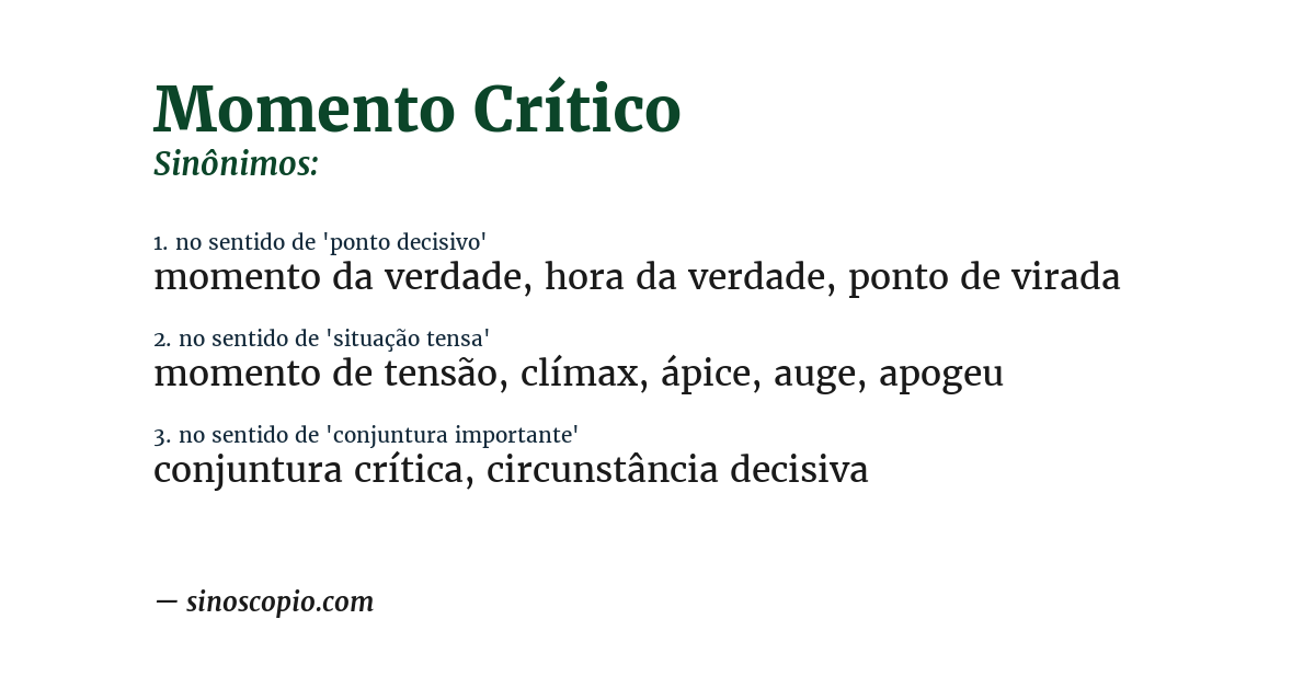 Sinônimo de momento crítico