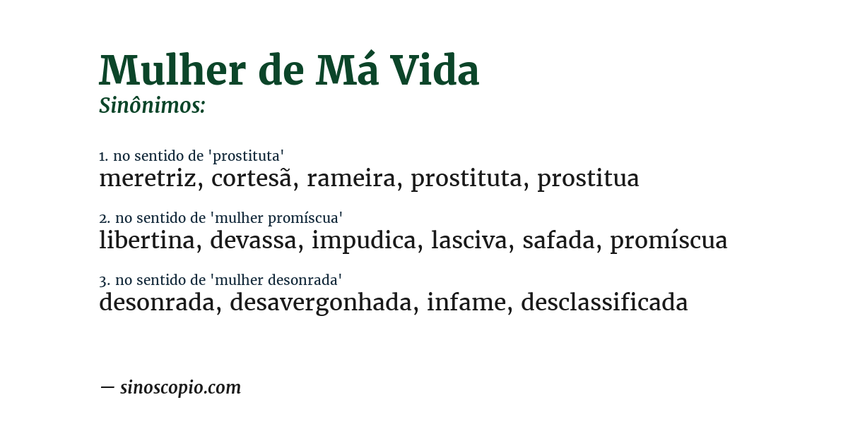 Sinônimo de mulher de má vida