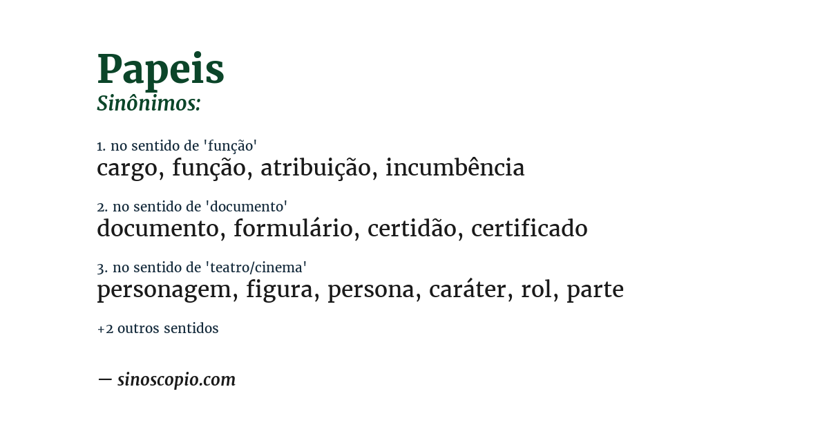 Sinônimo de papeis