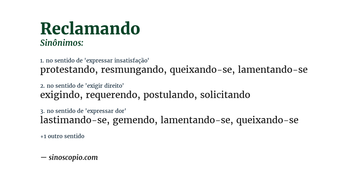 Sinônimo de reclamando