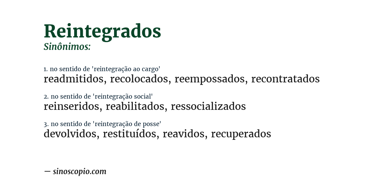 Sinônimo de reintegrados