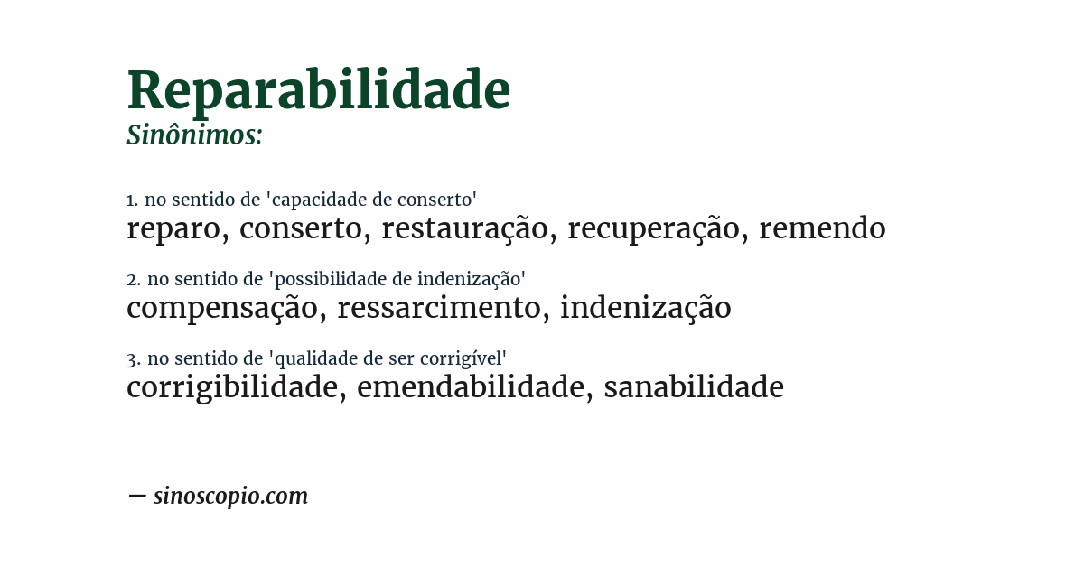 Sinônimo de reparabilidade