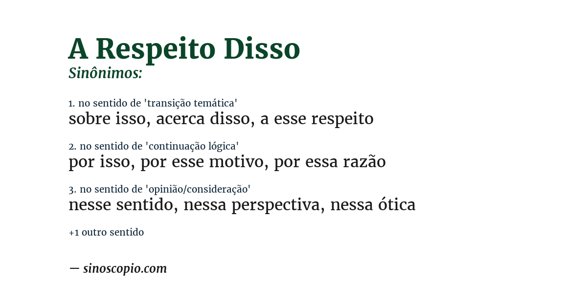 Sinônimo de a respeito disso