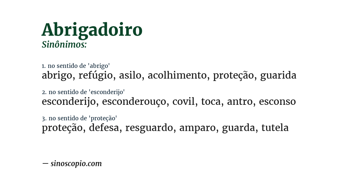 Sinônimo de abrigadoiro