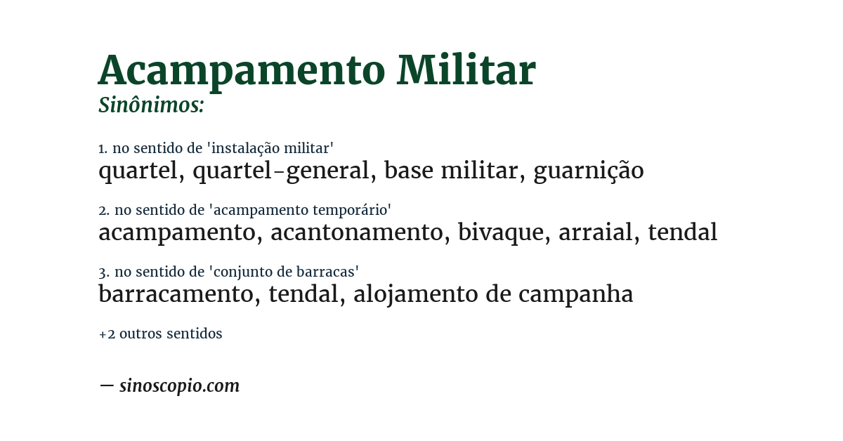 Sinônimo de acampamento militar