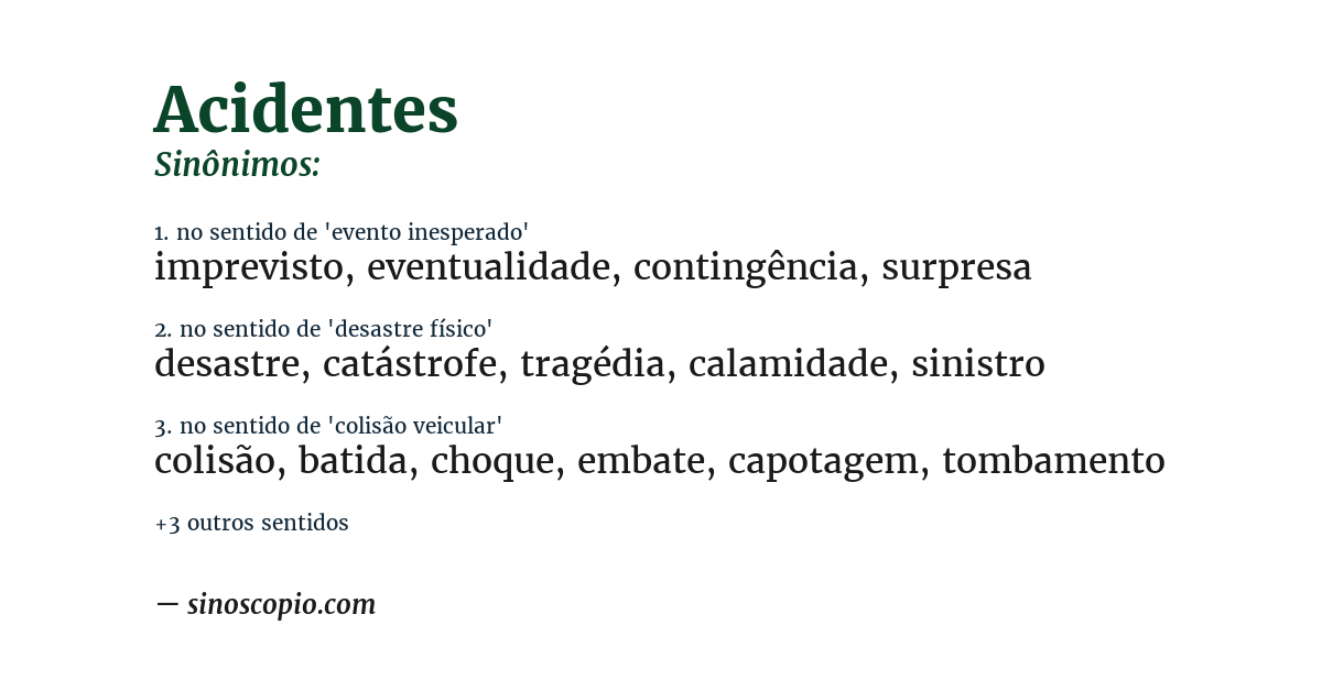 Sinônimo de acidentes