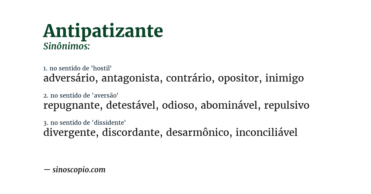 Sinônimo de antipatizante
