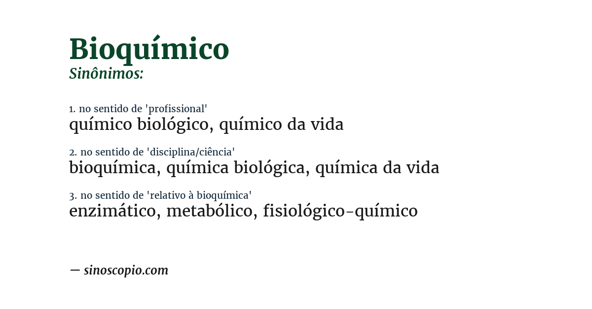 Sinônimo de bioquímico
