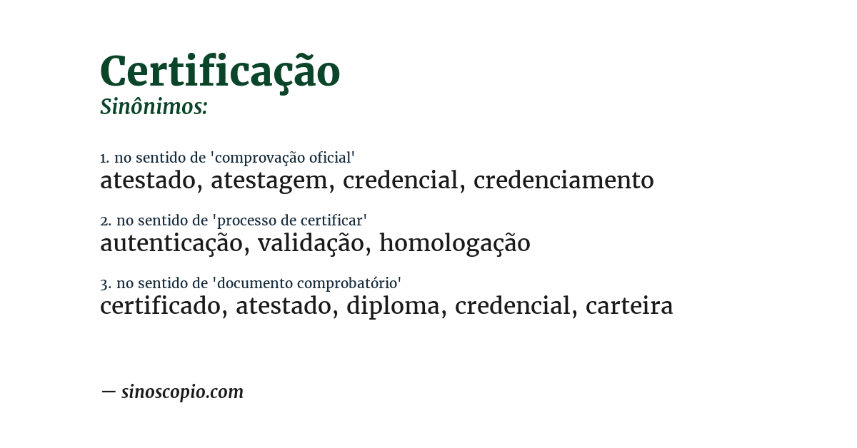 Sinônimo de certificação