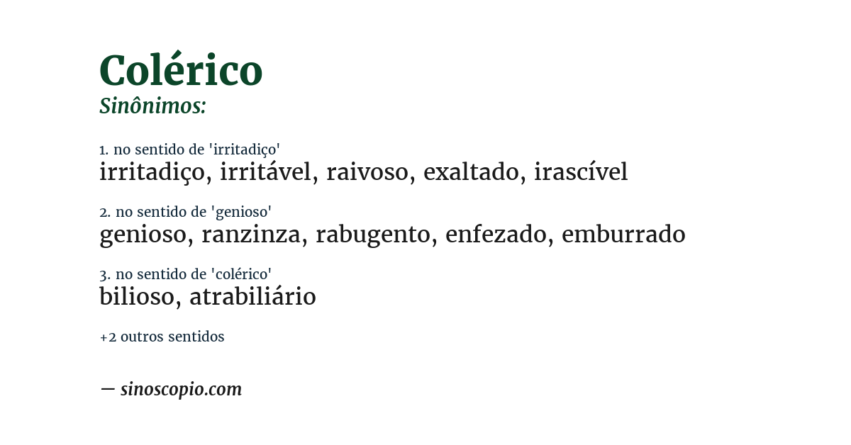 Sinônimo de colérico