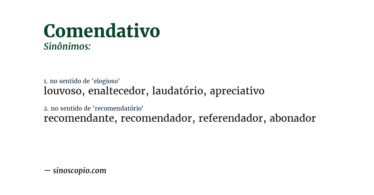 Sinônimo de comendativo