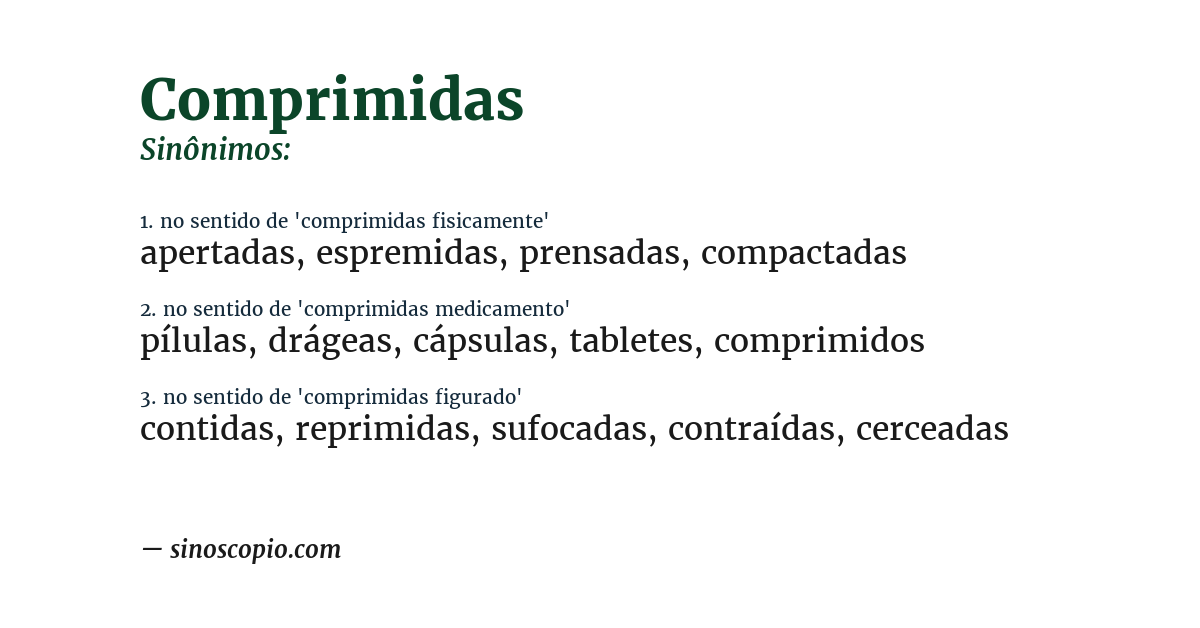 Sinônimo de comprimidas