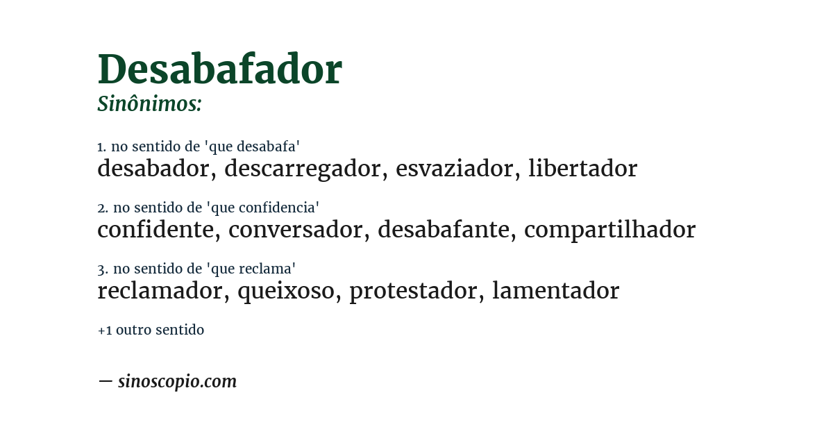 Sinônimo de desabafador