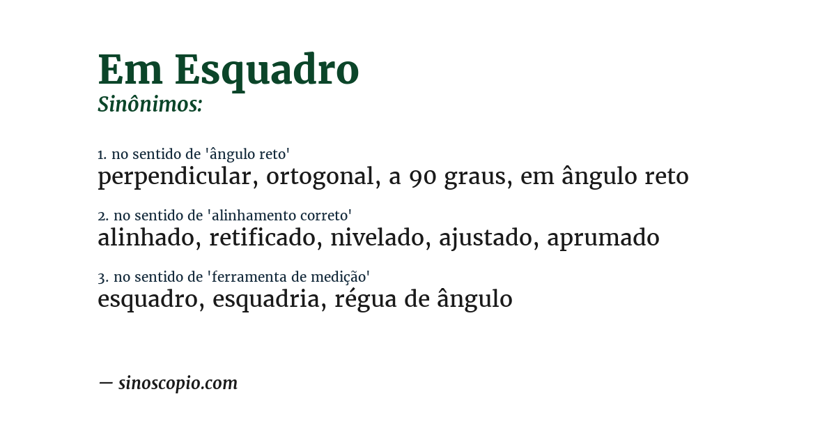 Sinônimo de em esquadro