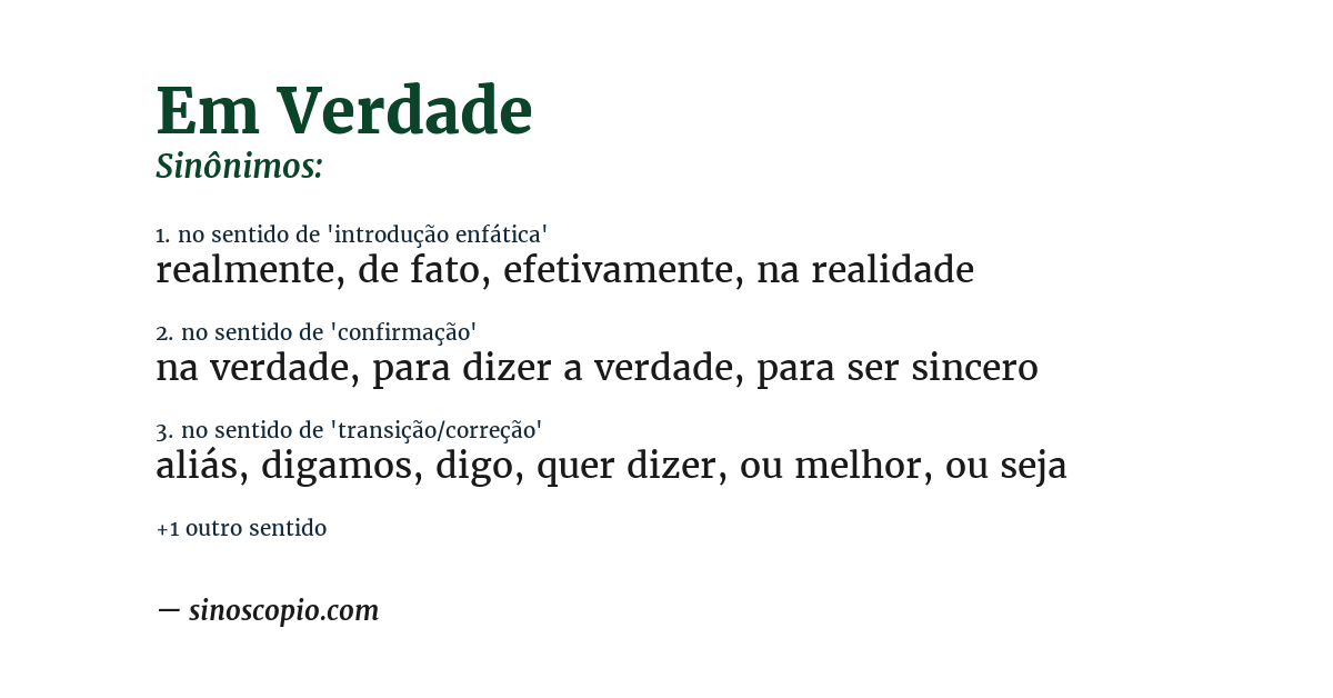 Sinônimo de em verdade