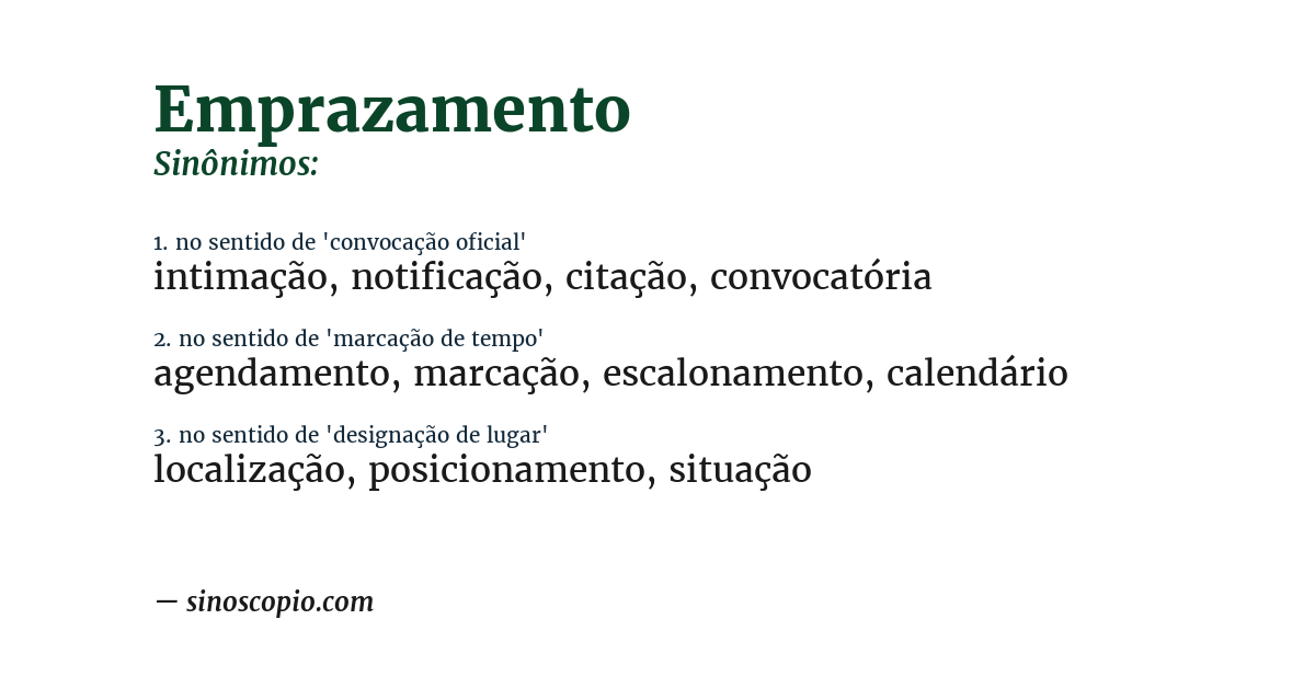 Sinônimo de emprazamento