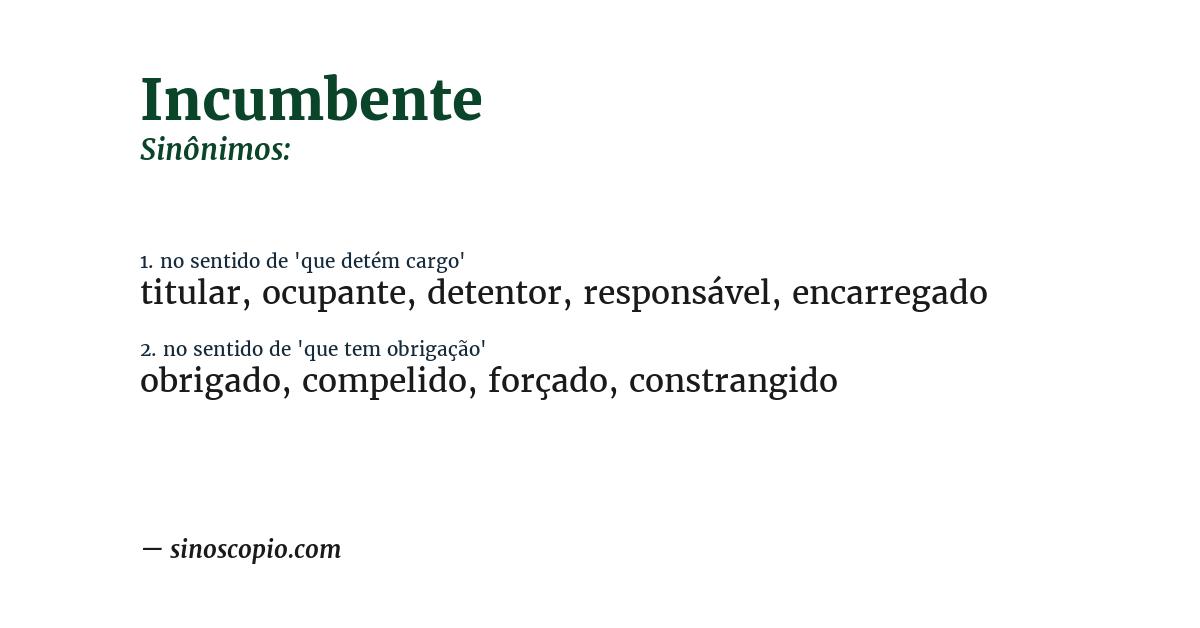 Sinônimo de incumbente