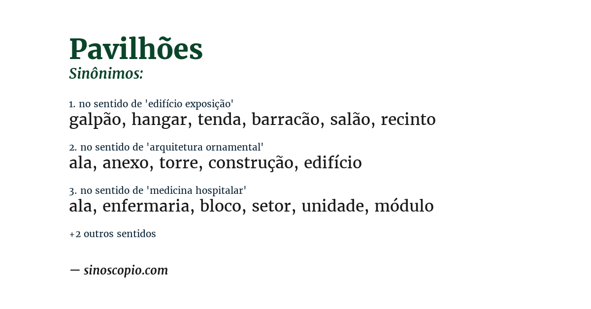 Sinônimo de pavilhões