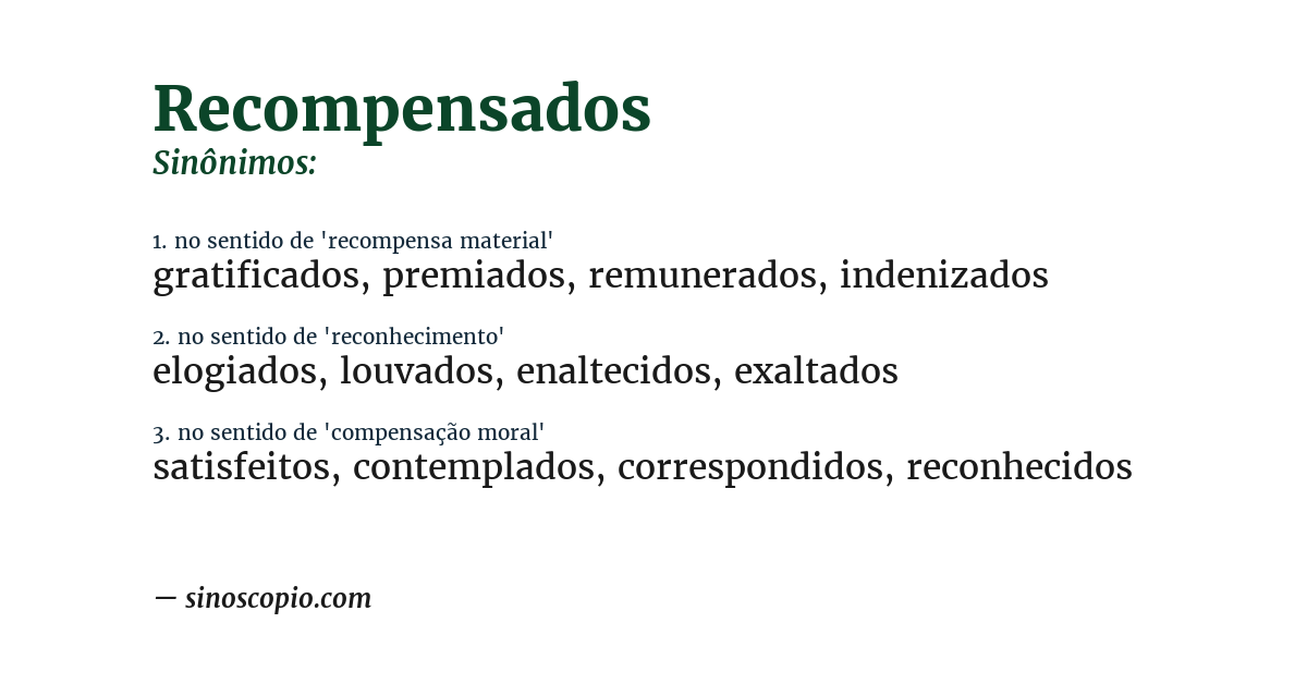 Sinônimo de recompensados