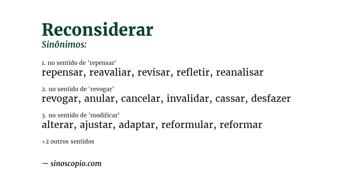 Sinônimo de reconsiderar