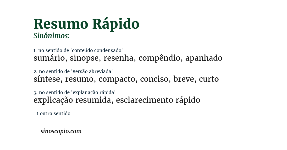 Sinônimo de resumo rápido