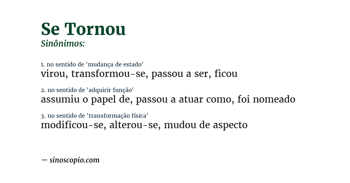 Sinônimo de se tornou