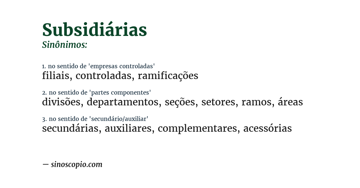 Sinônimo de subsidiárias