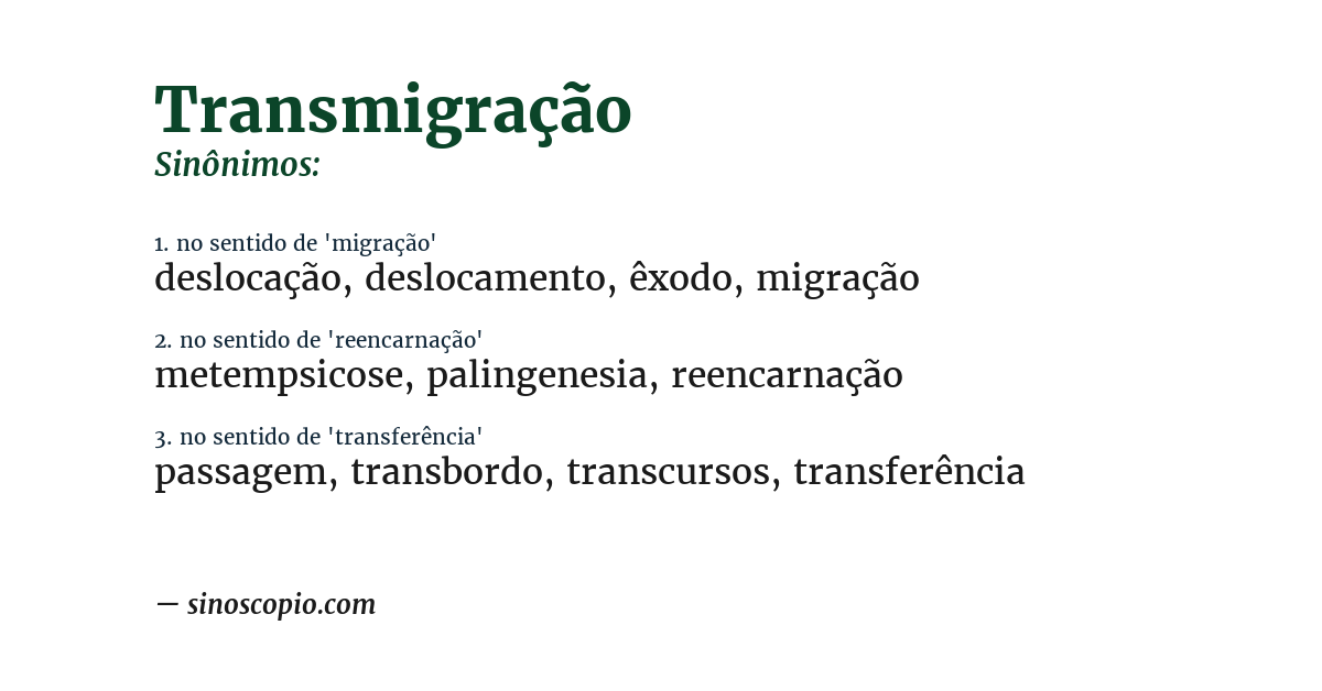 Sinônimo de transmigração